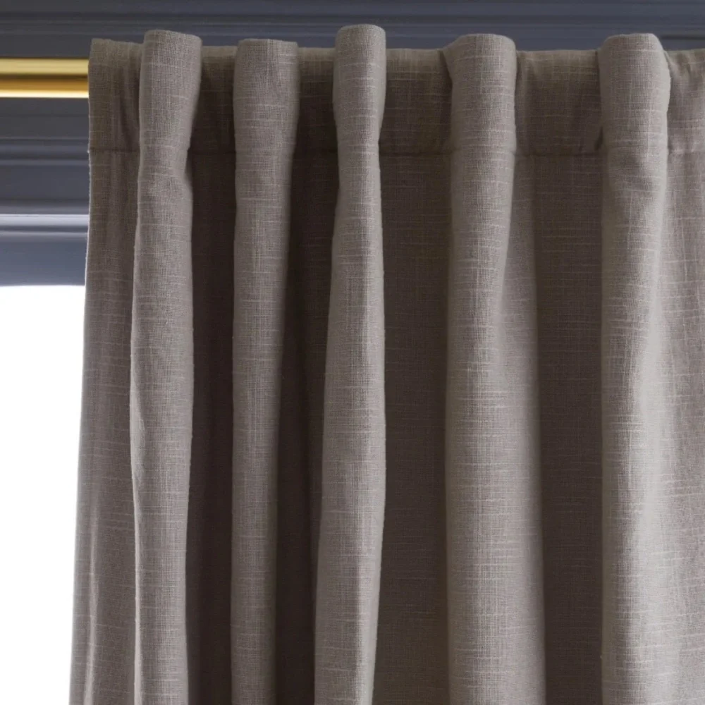 NWT QUINCE 48x108 Cotton Slub Room Darkening Curtain Grey 4076